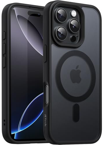 JETech Cover Magnetica per iPhone 16 Pro Max 6,9 Pollici Compatibile con MagSafe, Traslucido Opaco Retro Sottile Antiurto Cellulare Custodia (Nero)