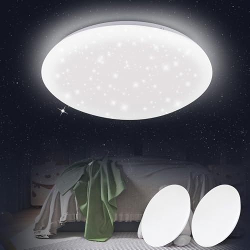 Kowanie 2 Stück LED Deckenleuchte Deckenlampe Schlafzimmer: Schlafzimmerlampe Sternenhimmel 30cm Küchenlampe Rund 18W Badezimmer Deckenbeleuchtung Badlampe IP44 6000K für Wohnzimmer Kinderzimmer Küche