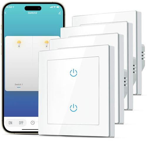 SMARTERCURRY Interruptor de luz inteligente WiFi de 2 vías, 1 vía, interruptor de luz de cristal templado, interruptor de luz táctil, función de temporización, color blanco, requiere cable neutro, 4