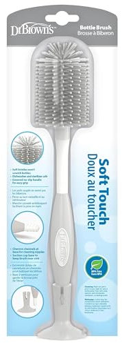 Dr. Brown's Brosse de Nettoyage Douce au Toucher et Anti-Rayures pour biberon - Base à Ventouse pour Un Rangement Facile - sans BPA - Gris