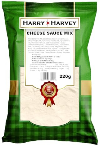 Harry Harvey Cheese Sauce Mix 220g | Creamy Cheddar Cheese Sauce Powder – Just Add Milk for Pasta, Vegetables, Nachos & Gratins | Vegetarian Friendly & Rich Flavour