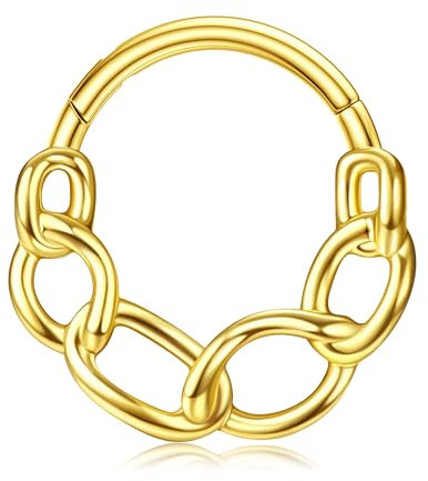 BodyBonita Septum Piercing 16G – 316L Edelstahl Nasenpiercing Nasenring Reifen für Damen Herren Helix Conch Piercings Tragus Daith Knorpel Piercing Gold 10 mm Chains