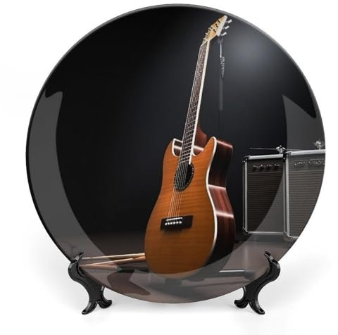 VFMNT Teller aus Knochenporzellan, Musikinstrument, Gitarre, dekorative Teller für Display, 25,7 cm, Keramik, Speiseteller, Dessertteller für Küche, Salatteller, Kunstdekoration, Ornament für