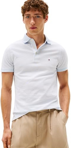 Tommy Hilfiger Men’s Short Sleeve 1985 Slim Fit Polo Shirt, Multicolor (Breezy Blue/White), XL