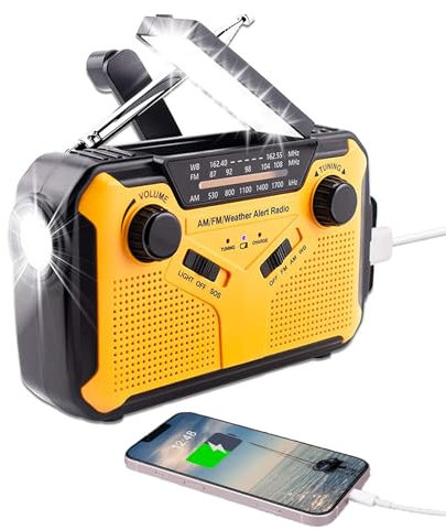 TONZACK Radio solaire portable à dynamo AM/FM, radio d'urgence, alarme OS, avec batterie externe haute capacité, charge de type C, lampe de poche LED et lampe de lecture, pour la randonnée, le
