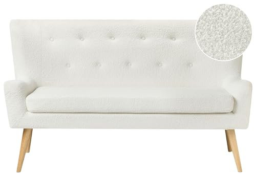 Beliani Modernes 2-Sitzer Küchensofa Bouclé weiß Holzbeine Ohrensofa Skibby