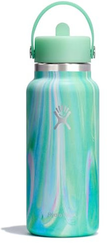 HYDRO FLASK - Wide Mouth Trinkflasche 946ml (32oz) mit Strohdeckel - Vakuumisolierte, Wiederverwendbare Flasche aus Edelstahl - Auslaufsicherer Deckel - Jelly Green