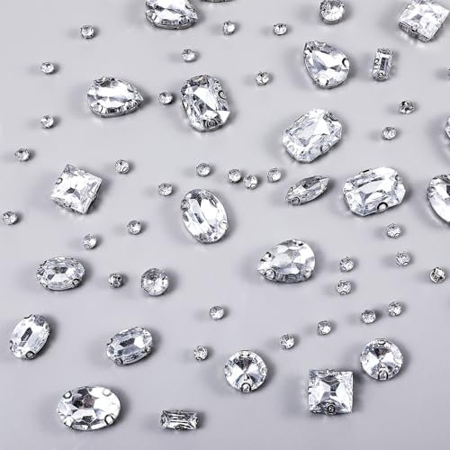 245 Stück Strasssteine Zum Aufnähen Diamant Glas Kristall Strass Strasssteine Große Strasssteine zum Nähen mit Krallen Kleidung Strasssteine für DIY-Bastelkleidung, Kleidungs, Schuhe, Taschen (Weiß)