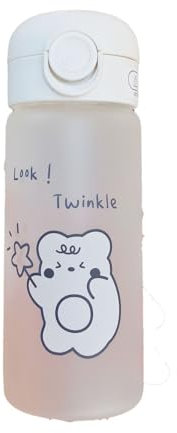BMDOZRL Bouteille d'eau Bouteille d'eau givrée avec Paille Portable Half Clear Bear Bouteille d'eau imprimée Bouteilles esthétiques Mignonnes de Sport Gourde(D)
