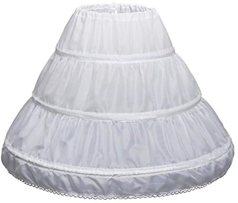 NORABORKEY Petticoat für Mädchen, 3 Reifen, voller Slip, Blumenmädchen, Reifrock, Weiß, Unterrock, Unterrock, Kleid, weiß, 6-7 Years
