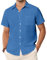 siliteelon Mens Linen Shirts Short Sleeve Summer Shirt Regular Fit Casual Cotton Holiday Beach Tops with Pocket Denim Blue XXL
