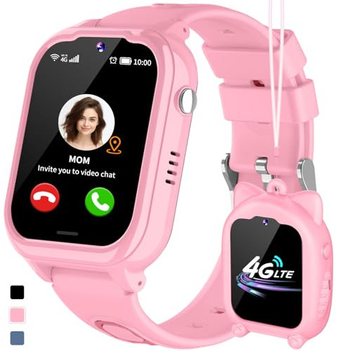JUBUNRER 4G Reloj Inteligente Niño GPS y Llamadas WiFi Telefono Videollamada SOS Podómetro Juegos Despertador Calculadora Resistente Al Agua Smartwatch Niños Localizador Niñas Rastreador Niña