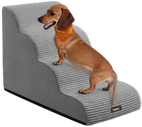 Feandrea Scala a 4 Gradini per Cani, Pendenza per Letto, Divano, Scaletta per Animali Domestici Impermeabile e Antiscivolo, Copertura Sfoderabile e Lavabile, Maniglia, Grigio Tortora PPS004G01