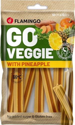 Flamingo Leckerli Hund – Veggie Stange mit Ananas klein – 78g – glutenfrei – kalorienarm – Zahnpflege Snack
