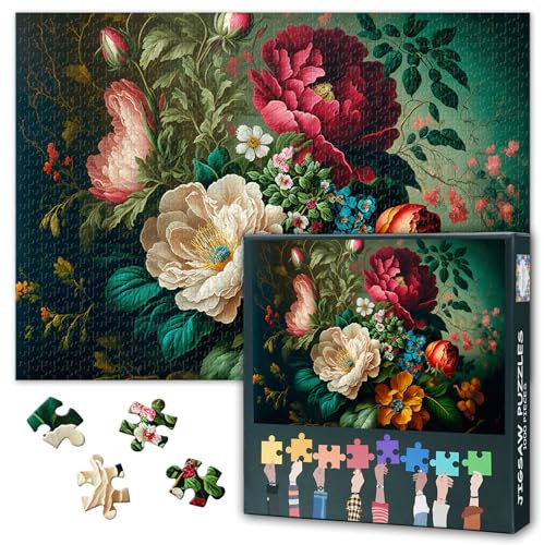 1000 Teile Puzzle Vintage Blumenstrauß Botanische Kunst, XXL Premium Aquarellstil Papierpuzzle mit Zarten Blüten, Romantisches Blumendekor für Erwachsene & Sammler, Motivgröße 27.5x19.7 Inch