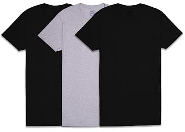 Fruit of The Loom Men's Undershirts, Moisture Wicking & Tag Free, Short Sleeve Crew T-Shirts, Black/Grey - 3 Pack, Large