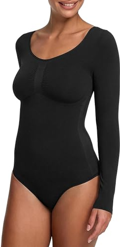creamy fabrics Shapewear Damen Bauchweg Langarm Body mit Slip stark formend | Body Shaper Damen mit langen Ärmeln und weichem Stretch für glatte Looks unter Kleidern Hosen Jumpsuits und festliche Outfits