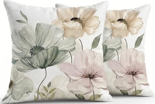 JANGYUHH Outdoor Kissen 50x50 cm Kissenbezug Abstrakte Sofakissen Tintenblumen Dekokissen Vintage Grün Kissenbezüge Dekorativ Kissenhülle aus Polyster Leinen für Garten Sofa Wohnzimmer Bett