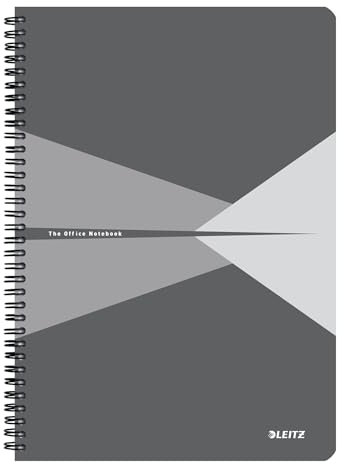 Leitz Office Collegeblock A4 liniert, Notizbuch mit Spiralbindung, Kartoneinband, 360 Grad Öffnung, 180 Seiten/90 Blatt FSC-zertifiziertes Papier(80 g/m²), für Büro & Schule, Grau, 46481085