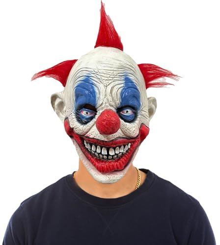 Phlognfy Halloween Horror Clown Latex Maske, Horror Joker Vollkopf Maske mit Rote Perücke, für Erwachsene Kinder Halloween Karneval Party Requisiten Krimis