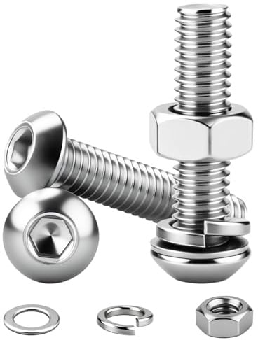 NZNSML M6 x 6mm Bolts and Nuts 20 Pcs Hex Socket Button Head Screws | Machine Screws 304 Stainless Steel Round Bolt ISO 7380 Allen Screw with Nuts and Washers Full Thread for Wood Furniture
