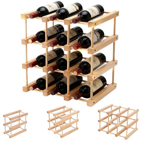 Yolispa Wooden Wine Rack for 12 Bottles, 4 Tiers Freestanding Wine Holder Organizer, Expandable Bottle Racks for Kitchen, Restaurant, Bar, Pantry, Cellar