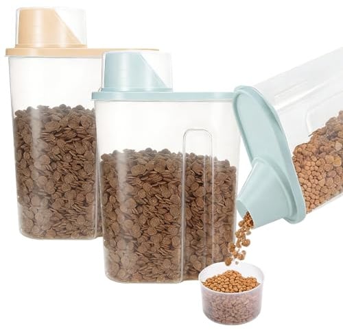 Watproofit 2er Set Hundefutter Aufbewahrung 2500ml mit Messbecher | Luftdichte Futterbox & Wasserdichter Vorratsbehälter für Hunde- & Katzenfutter, Transparent & Tragbar