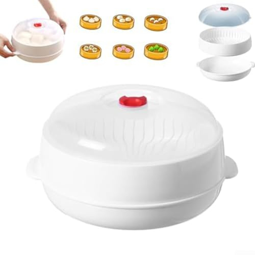 Forno a microonde cottura a vapore, ciotola rotonda per microonde con coperchio girevole, contenitore per alimenti con sfiato di rilascio del vapore per cottura a microonde (ispessimento singolo)