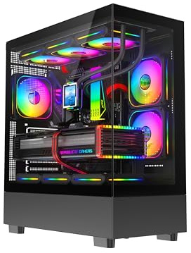 ASC Gaming PC Tower, AMD Ryzen 5 5500, 16GB RAM, 1TB+256GB SSD, RTX3050 6GB Graphics, Windows 11, Black RGB 9 Fan Glass Gaming Case..