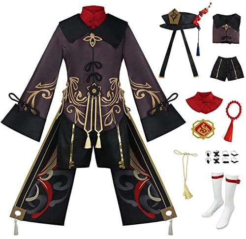 AYIMEIS Genshin Impact Hutao Cosplay Kostüm Komplettes Set Genshin Cosplay Verkleidung Hu Tao Kostüm Weihnachten Halloween Karneval Party Bühnenauftritt Kleidung Erwachsene Damen