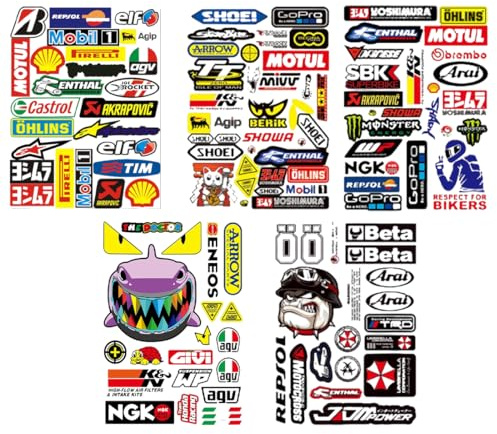 PBAHAUP Motorrad Aufkleber, 5 exklusive Vinyl-Sticker für Helm und Tank, einzigartige Designs wasserfest und rückstandslos entfernbar, persönliches Geschenk für Motorradfahrer und Auto-Fans