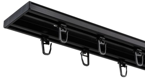 SN DECO Gardinenschiene Set LM 2-läufig Alu, Innenlauf, Deckenmontage | vorgebohrte Vorhangschiene schwarz inkl. Gleiter, Endkappen & Befestigung, 150–400 cm
