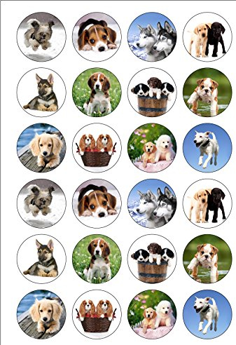 24 Precut Cute Dogs and Puppies Edible Wafer Paper Cake Toppers Decorations