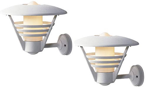 KONSTSMIDE 2er Set Außenwandleuchte / Laterne GEMINI, Alu weiß / Opalglas, Hausbeleuchtung modern, 503-250