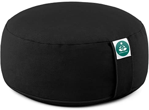 Present Mind Zafu Kissen (Sitzhöhe 16 cm) - Tiefschwarz Rund für Yin Yoga - Baumwolle Füllung, 100% Natürliches Yoga Block - Made in EU, Bezug Waschbar