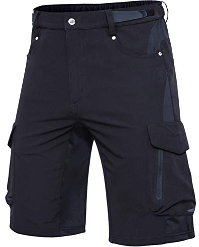 Cycorld Kurze Hosen Herren Atmungsaktiv Cargo Shorts Wasserabweisend Wanderhose Cargohose MTB Hose Herren Kurz mit 6 Taschen Bermuda Treking Sport Outdoorhose Stretch Sommer(Schwarz Ohne Pads, XXL)