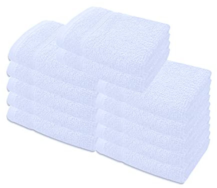 A & B TRADERS Lot de 12 gants de toilette en coton de qualité supérieure, 500 g/m², doux et absorbants, 30 x 30 cm, blanc