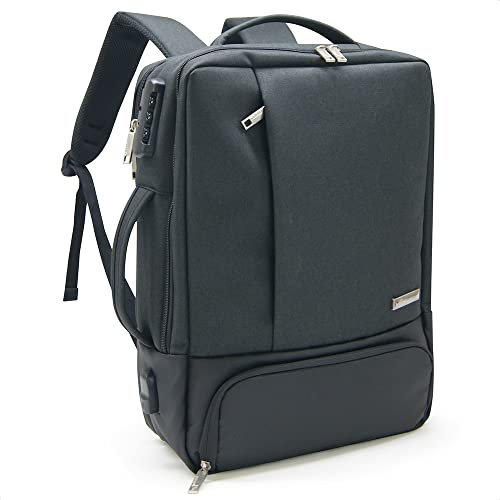 Waytex 71056 Sacoche - Sac à Dos Multifonction (2 en 1) pour Ordinateur 15,6’’ USB et Serrure Bi matière Tissu Oxford Chiné et PVC Mat Imperméable Noir