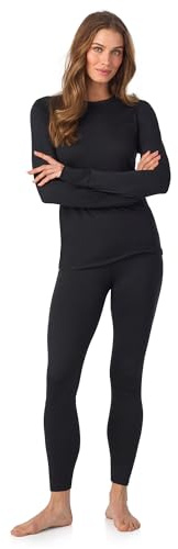 Cuddl Duds Womens Heavyweight Fleece 2 Piece Long Sleeve Thermal Underwear Set – Shirt & Leggings Base Layer for Cold Weather – Winter Clothing Long Johns Lounge Sets for Women, Black, M