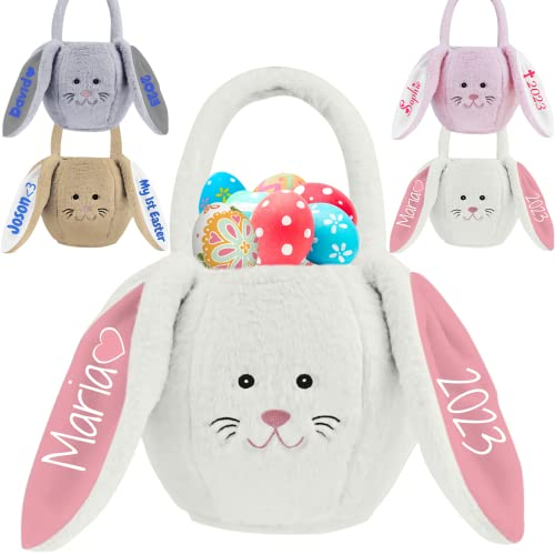 Xiuyours Osterkörbchen Personalisiert Osterhase mit Namen Ostergeschenke Kinder Maedchen Junge Personalisierte Osterkorb Osternest, Weiß