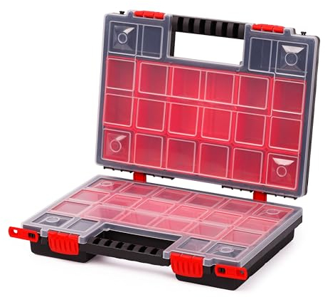 Mivos Caja organizadora de doble cara 344 x 249 x 100 mm – Caja surtida de 2 caras para accesorios y piezas pequeñas – Caja de tornillos con 22 insertos – Caja clasificadora