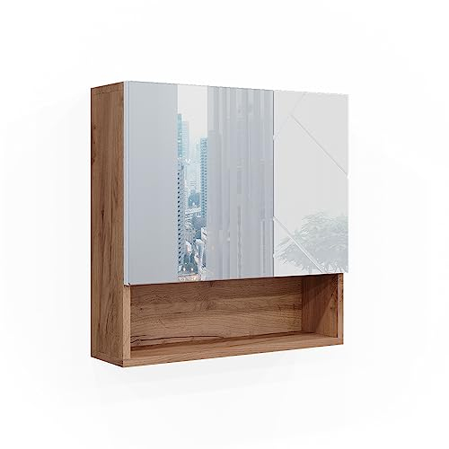 Vicco specchio contenitore bagno Irma, Rovere/Bianco lucido, 54 x 55 cm