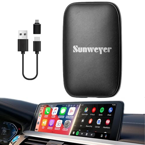 Sunweyer Wireless CarPlay-Adapter, Android Auto, integriert in Netflix, YouTube, werkseitig verkabeltes CarPlay auf Wireless Caplay Dongle AI Box für Automodell ab 2016