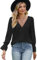 IHCEMIH Women Tops, Women's Long Sleeve Blouses V Neck Eyelet Puff Sleeve Lace Shirt Dressy Casual Work Top Basic Blouse Autumn Clothes Classy Outfits for Ladies UK Black M