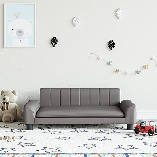 Festnight Kindersofa Kindercouch Kunstleder Kinder Sofa für Kinderzimmer Grau Kindersessel Kindercouch Kindermöbel Schlafsofa für Kinderzimmer 90 x 53 x 30 cm