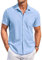 COOFANDY Short Sleeve Shirts Men Regular Fit Business Shirt Non Iron Shirts Casual Summer Beach Shirt with Pocket Lightblue XXL