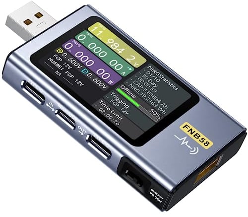 Fnirsi Rilevamento di carica del tester USB - FNB58 Voltmetro digitale ammetro USB Tester TYPE-C rilevamento carica fissa innesco misurazione della capacità misurazione del ripple (FNB58 wo Bluetooth)