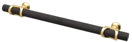 Decoranddecor Amelia - Knurled Cabinet Handles | Aluminium T-Bar Kitchen Cupboard Handles | Furniture Knobs | 128mm Hole Centre, Matt Black - Matt Gold