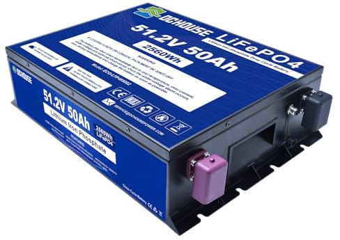 DCHOUSE batteria LiFePO4 da golf cart da 48V 50Ah, con Bluetooth, BMS da 50A, perfetta per camper, carrelli, motori per traina, solare, off-grid