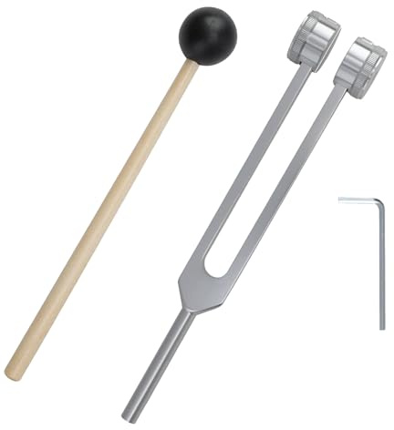 128hz Tuning Fork Hammer Aluminum Alloy Medical Non-Magnetic Body Weighted Tuning Fork + Wood Hammer for DNA Repair Healing Sound Therapy Balancing Healers Vibration Accurate Frequency (Silver)
